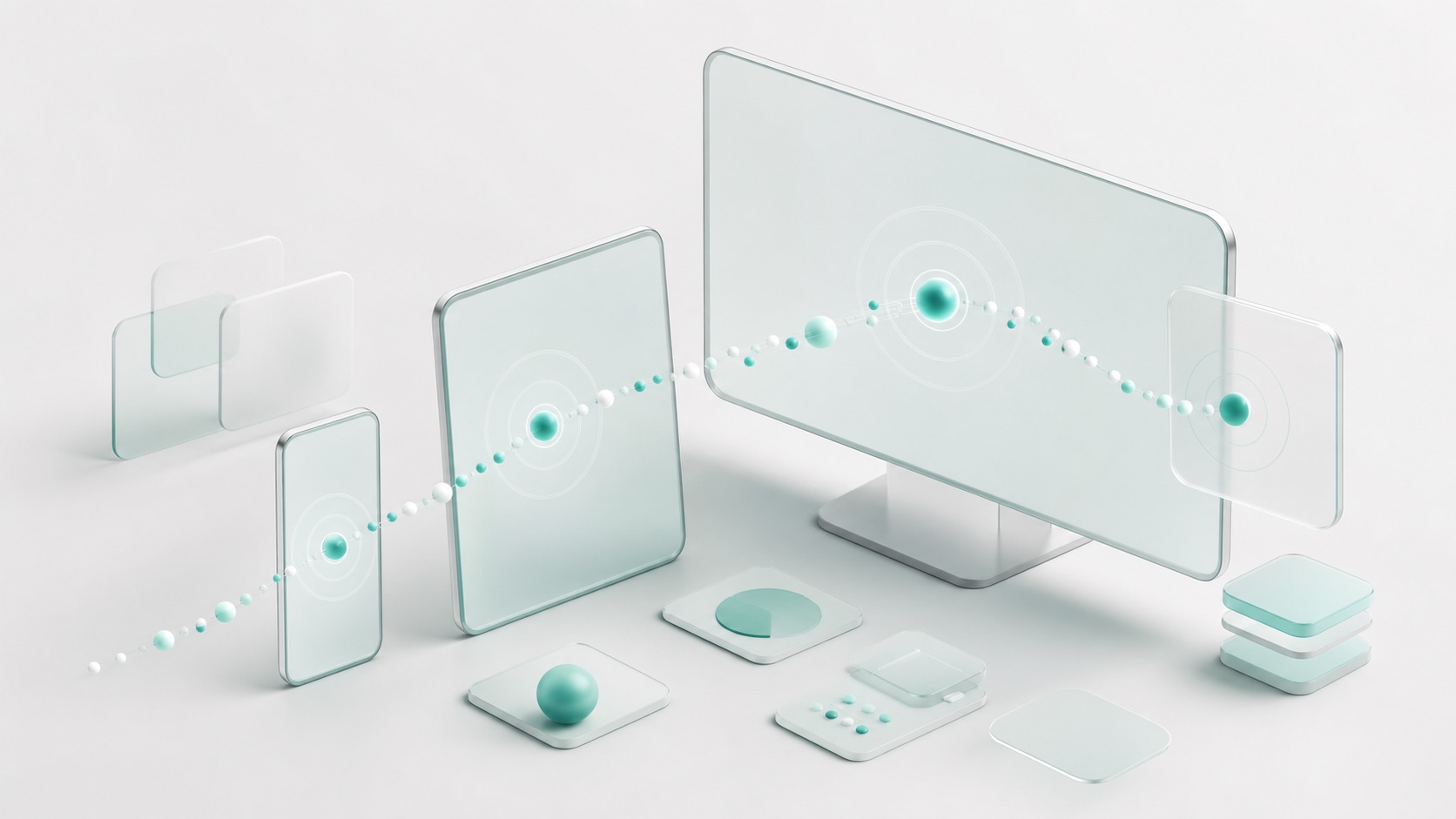 Abstract blank device shapes connected by data dots for cross-device drink tracking